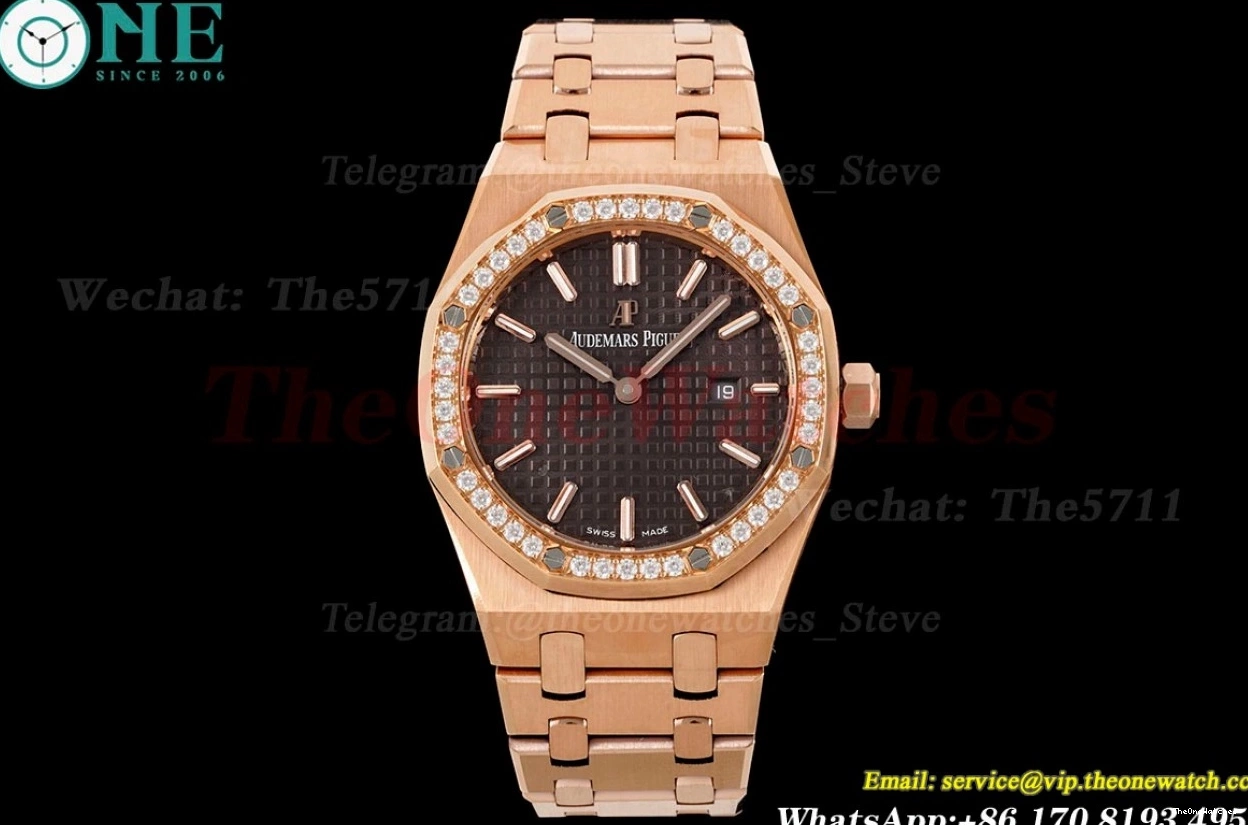 Oak Qtz Ladies RG JJF Swiss 33mm Diamond Grey RG Royal 0405